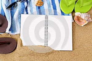 Beach background writing book copy space