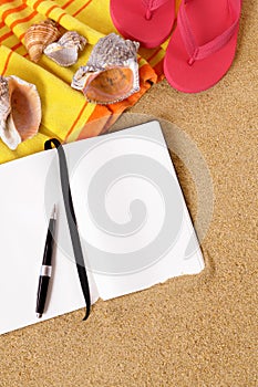 Beach background writing book copy space