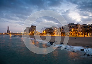 Beach of Badalona in evening