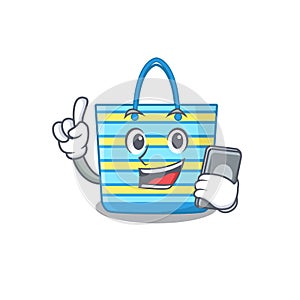 Beach bag cartoon character speaking on phone