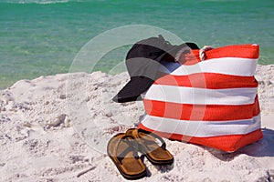 Beach Bag Hat Sandals Closeup