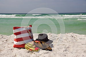 Beach Bag Hat Towel Sandals Horizon