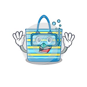 Beach bag mascot design concept wearing diving glasses