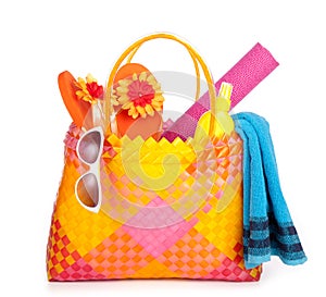 Beach bag on white background