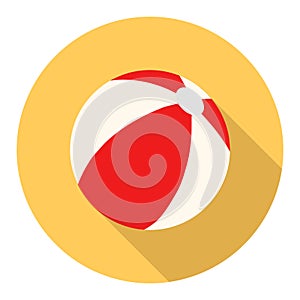 Beach ball, beach ball icon isolated on yellow background with shadow. Vector, cartoon illustration.