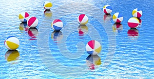 Beach ball floating on blue water