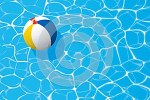 Beach ball floating in a swimming pool. Summer background.