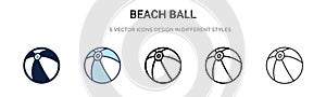 Beach ball icon in filled, thin line, outline and stroke style. Vector illustration of two colored and black beach ball vector