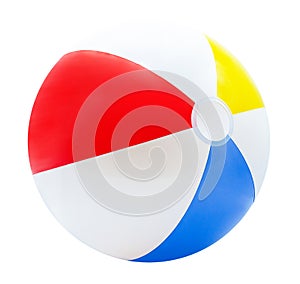 Beach ball isolated on white background with red, yellow, blue and white.with clipping path