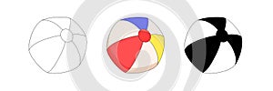 Beach ball, set of vector illustrations. Inflatable ball for water games. Summer mood icons