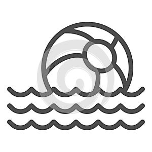 Beach ball on waves line icon, summer concept, toy ball floating on water sign on white background, Beachball in sea