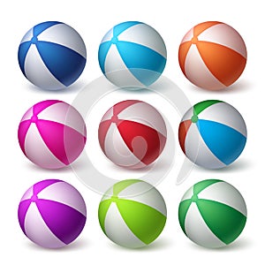Beach Balls Vector Set in Colorful 3D Realistic Rubber