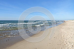 Beach of Baltic sea in Yantarny. Kaliningrad region. Russia