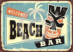 Beach bar advertising with Hawaii tiki mask photo
