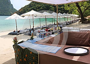 Beach bar, Buffet soft drink or beverage set on the tropical island