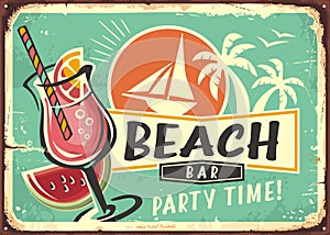 Beach bar cocktail party retro poster