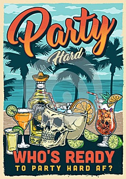 Beach bar colorful flyer vintage