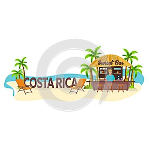 Beach Bar. Costa Rica. Travel. Palm, drink, summer, lounge chair, tropical.