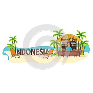 Beach Bar. Indonesia. Travel. Palm, drink, summer, lounge chair, tropical.