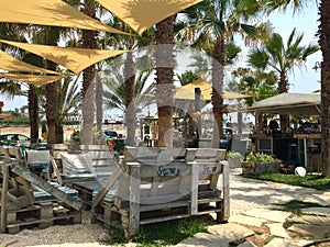 Beach bar and seafront in Kissonerga Cyprus