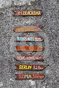 Beach Bar sign on pebble dashed wall