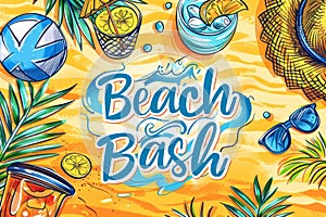 Beach bash party invitation with beach items photo