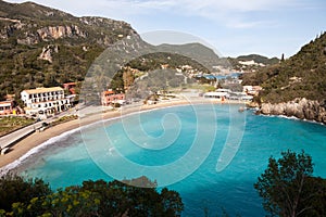 Beach in the bay in Paleokastritsa, Corfu, Greece