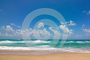 beach and beautiful tropical sea white clouds travel consept