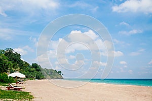 Beach bed and umbrella - summer at Bakantiang beach in Koh Lanta - Krabi, Thailand