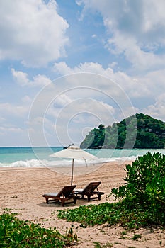 Beach bed and umbrella - summer at Bakantiang beach in Koh Lanta - Krabi, Thailand