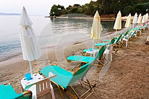 Beach beds and umbrellas