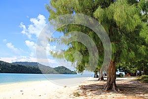 Beach on Beras Basah Island in Langkawi, Malaysia.