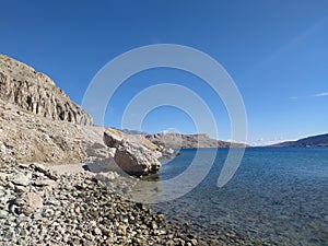 Beach Beritnica on island Pag, Dalmatia, pebbles, wild nature, Croatia