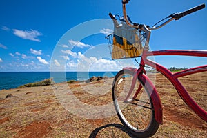 Beach bike and swim fins overlooking the ocean