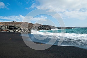 Beach with black sand on Lanzarote, Canary islands, Spain