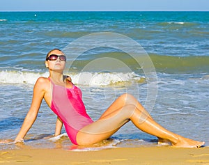 Beach bliss under hot summer sun photo