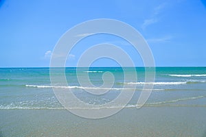 Beach blue ocean and sky background ,Summer Concept
