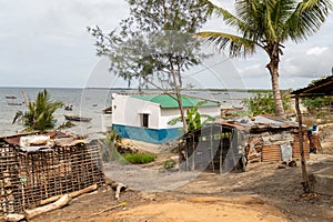 Beach with boats in Mocimboa da Praia in Cabo Delgado Province, Mozambique photo