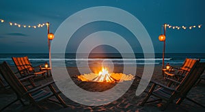 Beach Bonfire at Night under the Stars