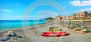 Beach in Bordighera on Italian Riviera. Italy, Liguria