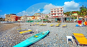 Beach in Bordighera on Italian Riviera. Italy, Liguria