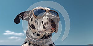 Beach Breeze Cute Dalmatian Dog Strikes a Pose with Funny Sunglasses. Generative AI