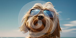 Beach Buddies Cute Lhasa Apso Dog Strikes a Pose with Funny Sunglasses. Generative AI