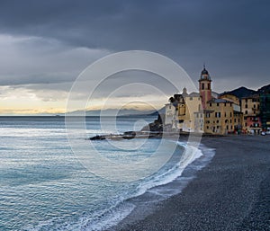 Beach and buildings, Camogli, Italy