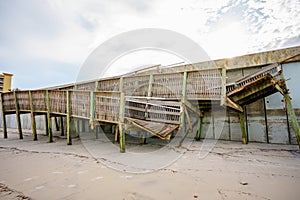 Beach buildings seawalls damaged by heavy surf from Hurricane Nicole Daytona Beach Florida