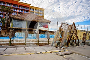 Beach buildings seawalls damaged by heavy surf from Hurricane Nicole Daytona Beach Florida