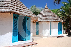 Beach bungalows in a touristic resort. Djerba, Tunisia