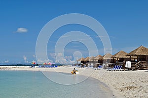 Beach Cabanas along the shore in the Bahamas
