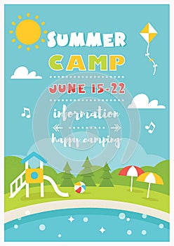 Beach Camp or Club for Kids. Summer Poster Vector Template