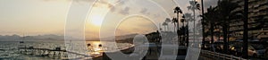 Beach of Cannes Panorama, famous city on French Riviera during sunset - Mediterranean sea, France, Europe